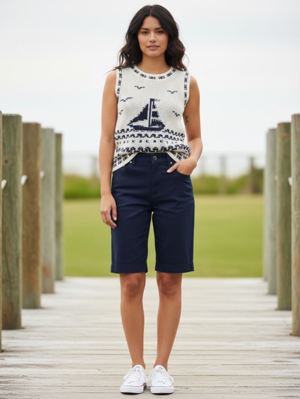 Lucky Brand Sailboat Nautical Sweater Tank Top